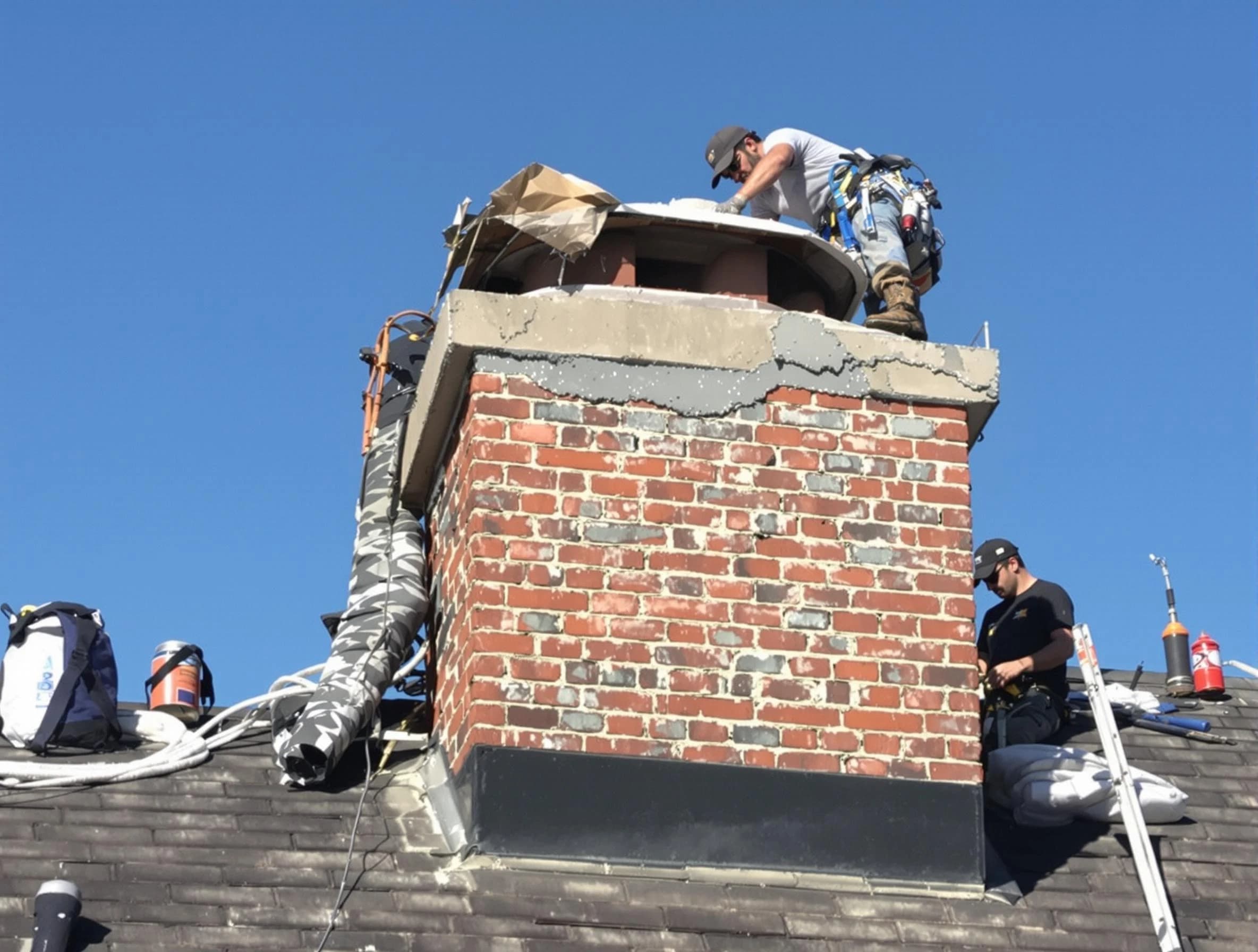 Thornton Chimney Sweep installing a custom chimney crown in Thornton, CO