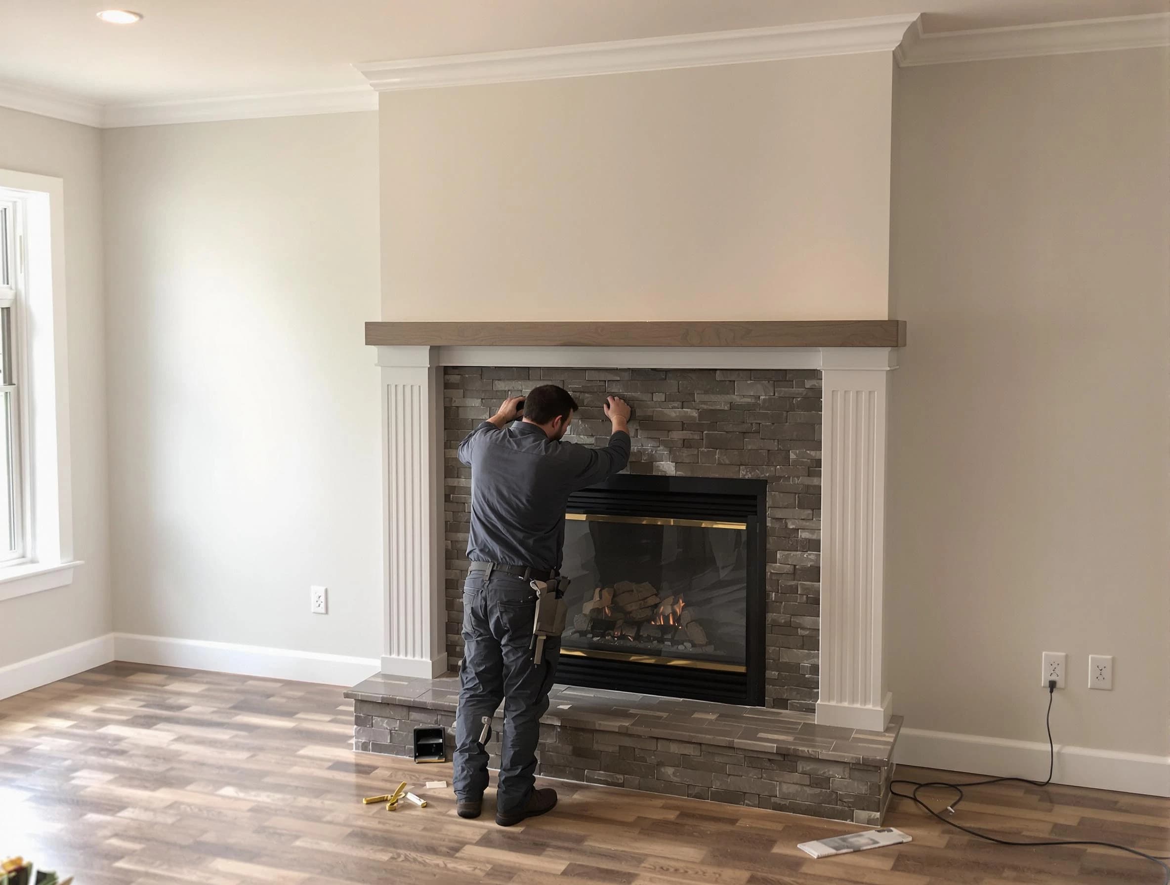 Thornton Chimney Sweep finishing a custom fireplace install in Thornton, CO