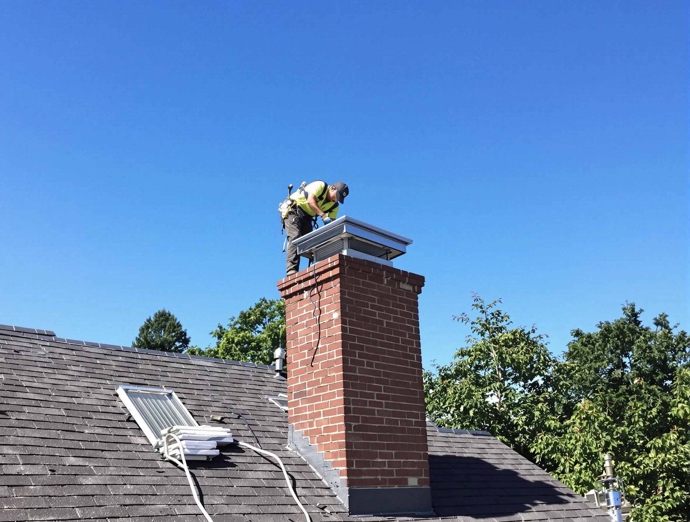 Thornton Chimney Sweep technician measuring a chimney cap in Thornton, CO