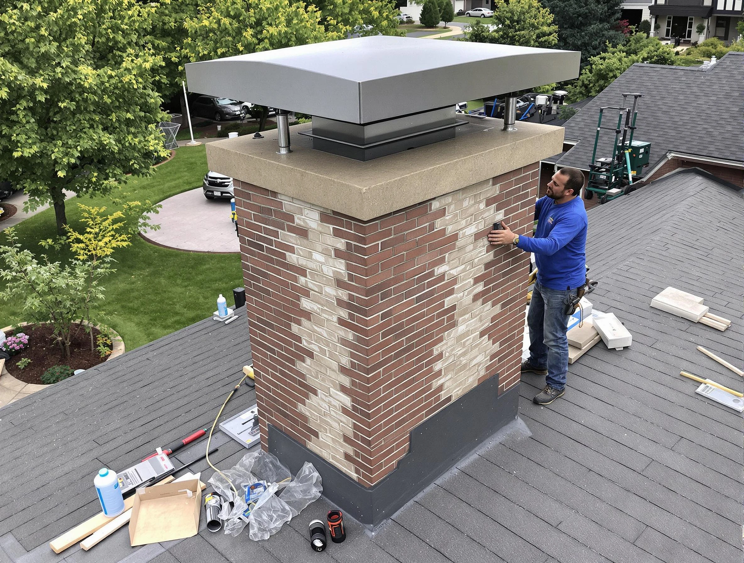 Thornton Chimney Sweep team working on a custom chimney remodel in Thornton, CO